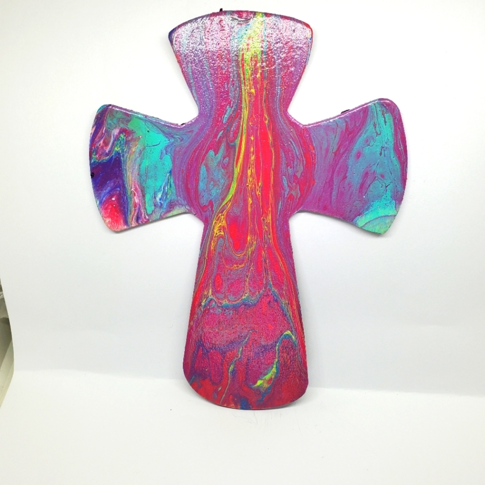 Handpainted Wooden Cross Art tiedye